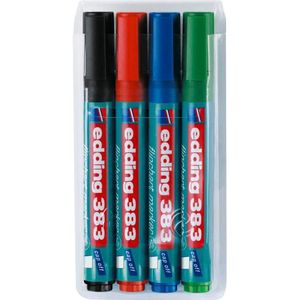 edding 383 flipchart marker - set van 4 - zwart, rood, blauw, groen - beitelvormige punt 1-5 mm - stift voor schrijven, tekenen en markeren op flip-over papier - drukt niet door - droogt niet uit