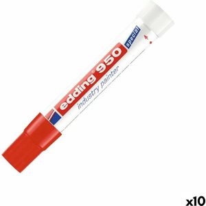 edding 950 industriemarker - rood - 10 pennen - ronde punt 10 mm - marker voor schrijven op metaal, steen, hout - ruwe of natte oppervlakken - permanent, watervast