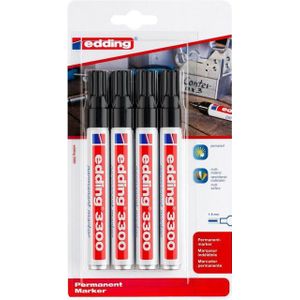 edding 3300/4 permanent marker - zwart - 4 stuks - beitelpunt 1-5mm - sneldrogende permanent marker - water- en wrijfvast -voor karton, kunststof, hout, metaal - universele marker - alcoholstift