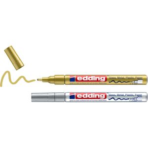 Edding - 751/2 - Lakmarker - Goud, Zilver - Ronde Punt 1-2mm - Blister met 2 Stuks