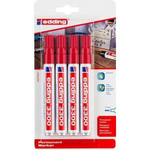 edding 3300/4 permanent marker - rood - 4 stuks - beitelvormige punt 1-5 mm - sneldrogende permanent marker - water- en wrijfvast - voor karton, kunststof, hout, metaal - universele marker - Alcoholstift