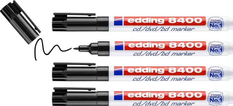 Edding 8400/4 Cd/Dvd/Bd Marker Blister - Zwart - 4 Stuks - 0,5-1mm