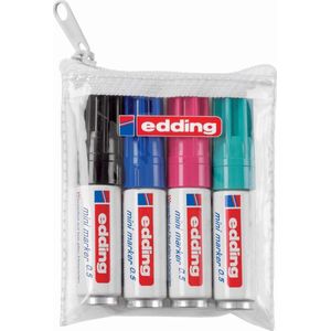 edding 0,5 mini permanente marker – zwart, blauw, turquoise, rood – 4 pennen – fijne bullet nib 1 mm – waterdicht, sneldrogend – smudge-proof – mini-marker voor karton, kunststof, hout, metaal