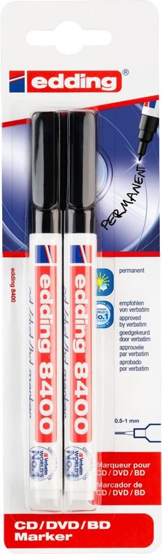 Edding 8400/2 Cd/Dvd/Bd Marker Blister - Zwart - 0,5-1mm - 2 Stuks