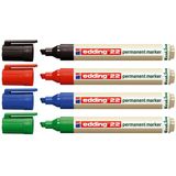 edding 22 EcoLine permanente marker, meerkleurig, etui met 4 pennen, wigpunt 1-5 mm, sneldrogend, water- en veegbestendig, karton, kunststof, hout, metaal, universele marker