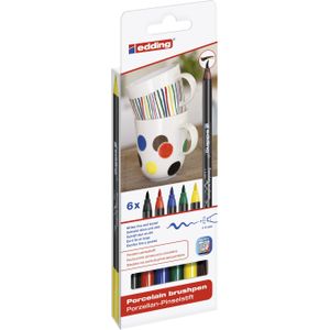edding - 4200 - Porselein Stiften - Basis Kleuren Set - 6 Stiften - Flexibele Penseelpunt