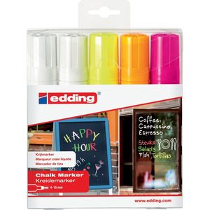 Kreidemarker edding 4090 4-15 mm 2x wei&#223; 1x neongelb, neonorange, neonpink VE=5 St&#252;ck