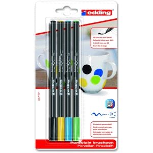 Porzellan-Pinselstift edding 4200 1-4mm schwarz, gelb, hellblau, hellgr&#252;n VE=4 St&#252;ck