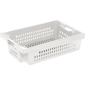 Nestbare stapelbak van HDPE, inhoud 25 l, wanden en bodem dicht, naturel wit