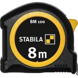 STABILA Zakmeetlint BM 100 8 m met metrische schaal, onbreekbare ABS-behuizing, beweegbare beginhaak, riemclip, MID-precisie