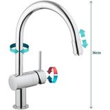 GROHE Minta Keukenkraan - Hoge C-uitloop - Met uittrekbare handdouche - 1 straalstand - Chroom