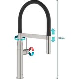 GROHE essence new Keukenkraan - hoog - uittrekbare uitloop - 2 straalsoorten - met profesionele handdouche - supersteel geborsteld 30294DC0