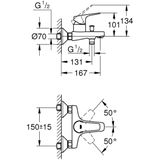 Badkraan grohe start flow met omstel en koppelingen chroom