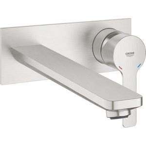 GROHE Lineare Tweegats Wastafelkraan L - Lange uitloop - Wandmontage - Supersteel