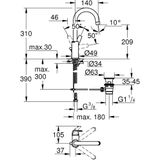 GROHE QuickFix Start Flow Wastafelkraan - Waterbesparend - Draaibare Uitloop - met Waste - Chroom