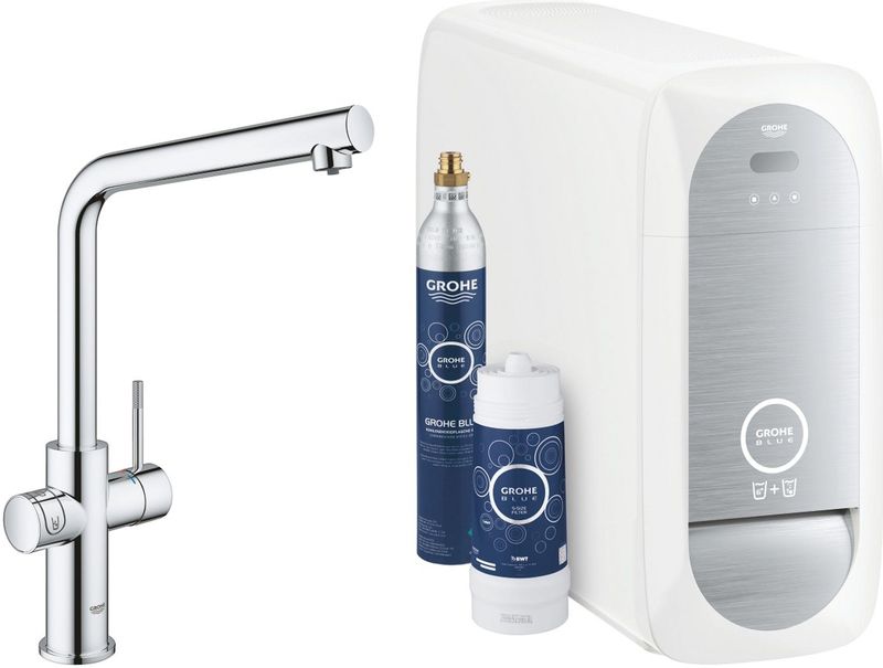 GROHE Blue Home Duo Keukenkraan - Chroom - Starterkit - Voor Gezuiverd, Gekoeld en Bruisend Water