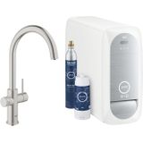 GROHE Blue Home Keukenkraan - 1-gats - C-uitloop - starterkit - Wifi - bleutooth - chilled en sparkling water - supersteel 31455DC1