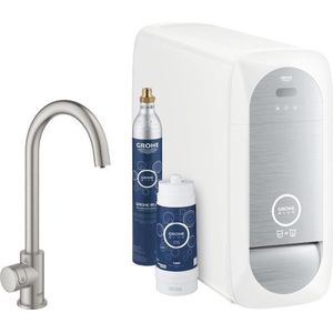 GROHE Blue Home Mono Keukenkraan - Met Bluetooth en WIFI - Starterkit - C-Uitloop - RVS - Voor gezuiverd, gekoeld en bruisend water