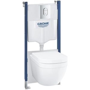 GROHE Euro Ceramic toiletset - Solido inbouwreservoir - spoelrandloos - softclose zitting - bedieningsplaat chroom - glans wit 39535000