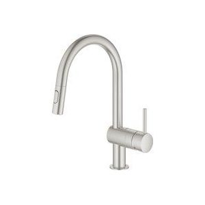 GROHE Minta keukenkraan - hoge draaibare C-uitloop - met uittrekbare handdouche - 2 straalstanden - RVS (supersteel) - 32321DC2