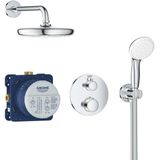 GROHE Grohtherm Perfect Regendoucheset - hoofdddouche 21cm - 2 functies - rond afbouwdeel - handdouche rond 10cm - chroom 34727000