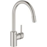 Grohe Concetto 1-gats Keukenkraan met Hoge Draaibare Uitloop en Uittrekbare Mousseur Supersteel 32663DC3