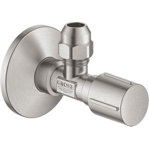 GROHE hoekstopkraan knel met teflon dichtingsring 1/2x3/8 m. metalen greep supersteel 22039DC0