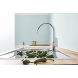 GROHE BauEdge – Single Lever Kitchen Mixer Tap (Monobloc Installation, High Spout, Swivel Area 360˚, 28 mm Ceramic Cartridge, Tails 3/8 inch), Easy Installation, Size 332 mm, Chrome, 31367001