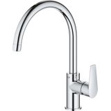 GROHE BauEdge – Single Lever Kitchen Mixer Tap (Monobloc Installation, High Spout, Swivel Area 360˚, 28 mm Ceramic Cartridge, Tails 3/8 inch), Easy Installation, Size 332 mm, Chrome, 31367001
