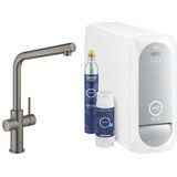 GROHE Blue Home Keukenkraan - 1-gats - duo L-uitloop - wifi - Chilled en Sparkling - 3x gekoeld - 3x bruisend - hard graphite geborsteld 31454AL1