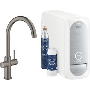 GROHE Blue Home Keukenkraan - 1-gats - C-uitloop - starterkit - Wifi - bleutooth - chilled en sparkling water - brushed hard graphite 31455AL1