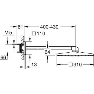 GROHE Rainshower SmartActive hoofddoucheset: hoofddouche 310 SmartActive vierkant wandmontage m. 2 straalsoorten brushed warm sunset 26479DL0