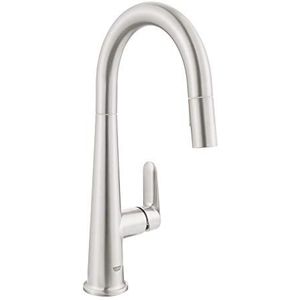 GROHE Veletto 30419DC0 Keukenkranen met één hand wastafelarmatuur, met uittrekbare spoeldouche, U-uitloop, superstaal