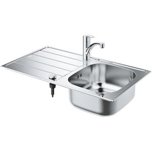 GROHE K200 spoelbak met afdruipgedeelte en Eurosmart eengreeps mengkraan lage uitloop eengatsmontage StarLight chroomafwerking SilkMove keramische cartouche 35 mm draaibare uitloop met rotatie 140 31565SD1