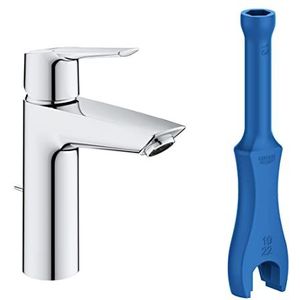 GROHE Quickfix Start wastafelkraan, kraan met trekstang, afvoergarnituur, waterbesparende beluchter, snelle installatie, M, verchroomd, 23455002