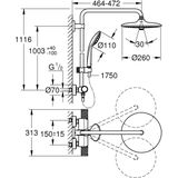 Grohe Vitalio Joy System260 douchesysteem m. douchekraan thermostatisch m. aquadimmerm. hoofd- en handdouche m. 3 straalsoorten chroom 27298003