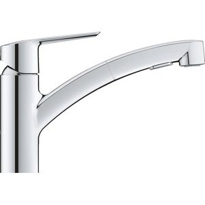 GROHE QUICKFIX Start keukenkraan, uittrekbare douche, omschakelaar met 2 stralen, 90° rotatie, eenvoudige installatie en reiniging, chroom, 30531001 (Duitse import)