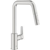 GROHE QuickFix Start eengreepsmengkraan - Uittrekbaar - Twee straalsoorten - SuperSteel (RVS kleur)