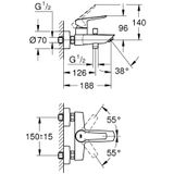 Grohe Start Badkraan - Omstel - Koppelingen HOH=15cm - Mat Zwart