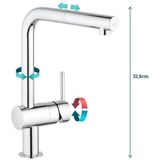 GROHE Minta Keukenkraan - Hoog - Draaibare L Uitloop - Chroom 32168000