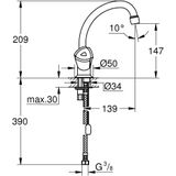 Wastafelkraan grohe costa trend mengkraan met ketting