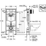 GROHE Rapid SL 3-in-1 Inbouwreservoir set - Voor een hangend toilet - 1,13m - Muurbeugels - Met witte bedieningsplaat