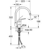 Grohe Euroeco keukenkraan met hoge C-uitloop chroom