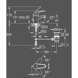 GROHE Swift - eenhands-wastafelarmatuur (enkele gat, uitloop met mousseur), chroom, 23264000