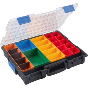 Professionele koffer voor kleine onderdelen, uitwendige b x h = 355 x 76 mm, VE = 2 stuks, met 23 inzetbakken