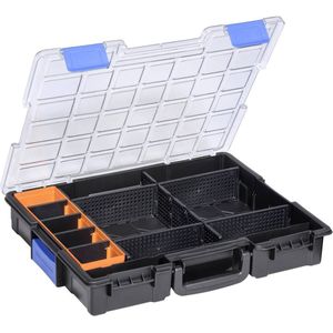 Professionele koffer voor kleine onderdelen, uitwendige b x h = 355 x 76 mm, VE = 2 stuks, met 6 - 12 inzetbakken
