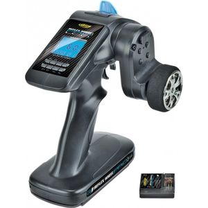 Carson 500500054 FS 3K Reflex Wheel Pro 3 LCD 2.4G-accessoires voor voertuigen, compatibel met kits, modelbouw, inclusief ontvanger, RC, 2 x 4 GHz afstandsbediening, zwart