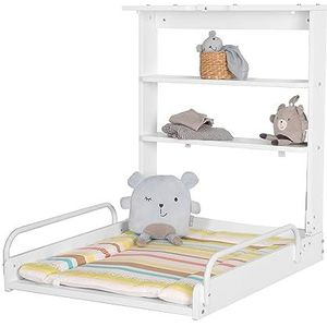 roba Dschungelbaby Luiertafel, inklapbaar, van hout, wit, met wisselmat, meerkleurig, 2 praktische planken, ruimtebesparend, belastbaar tot 15 kg