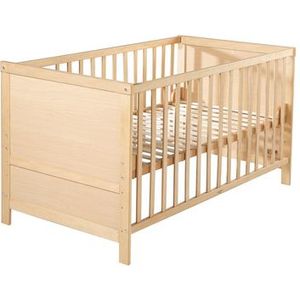 roba Combi kinderbed, 70x140 cm, babybed natuurlijk hout, 3-voudig in hoogte verstelbaar, baby- of kinderbed met glijstaven om te bouwen tot junior bed