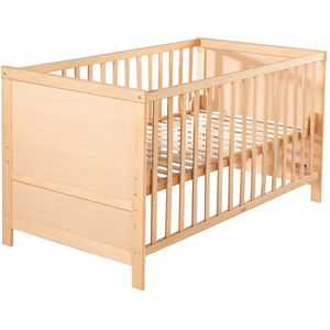roba Combi kinderbed, 70x140 cm, babybed natuurlijk hout, 3-voudig in hoogte verstelbaar, baby- of kinderbed met glijstaven om te bouwen tot junior bed